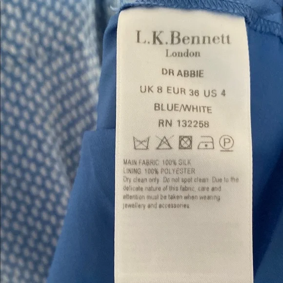 L.K. Bennett 100% Silk Abbie Elegant Blue Polka Dot Patterned Dress - Picture 8 of 8